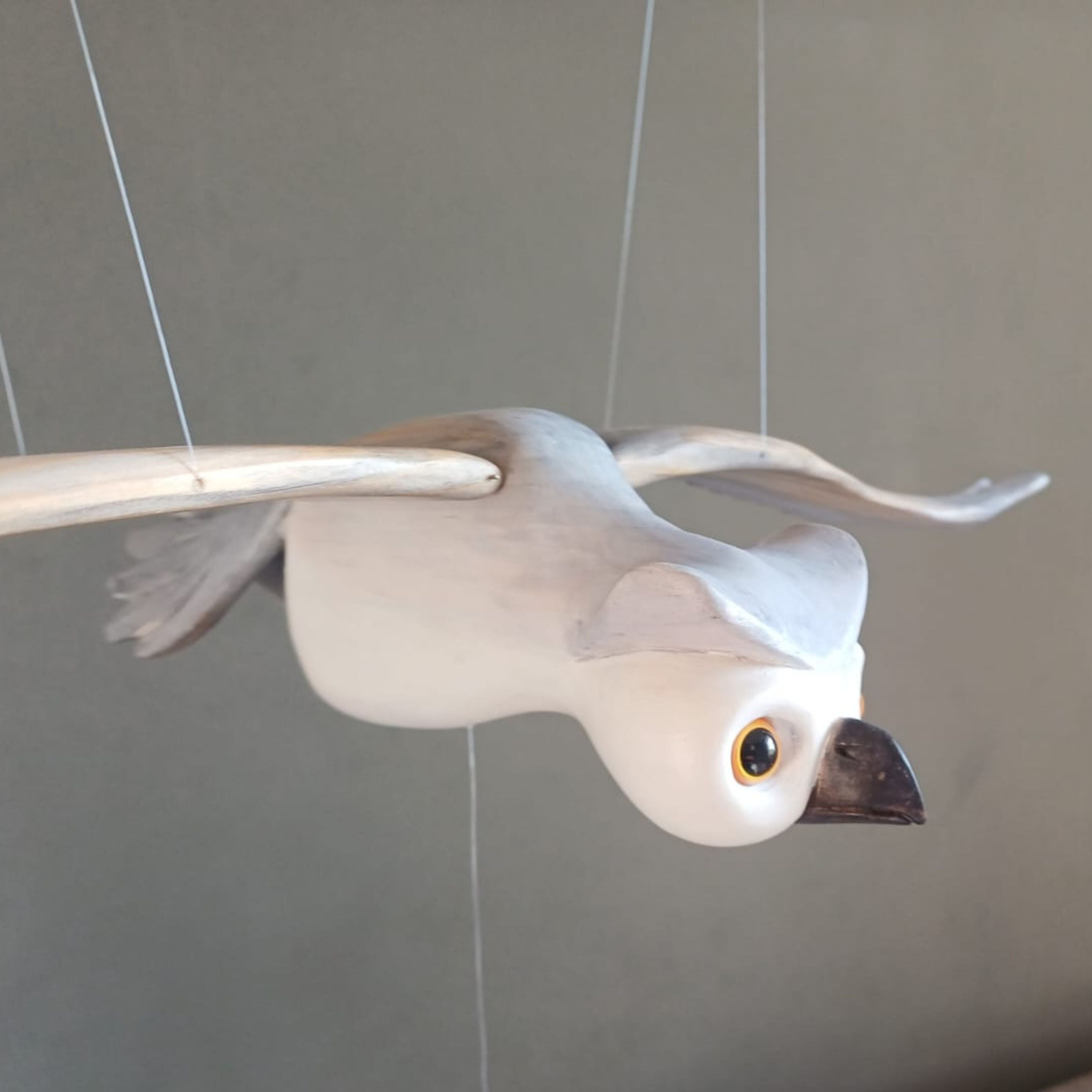 Hand-carved Snowy Owl Wooden Mobile
