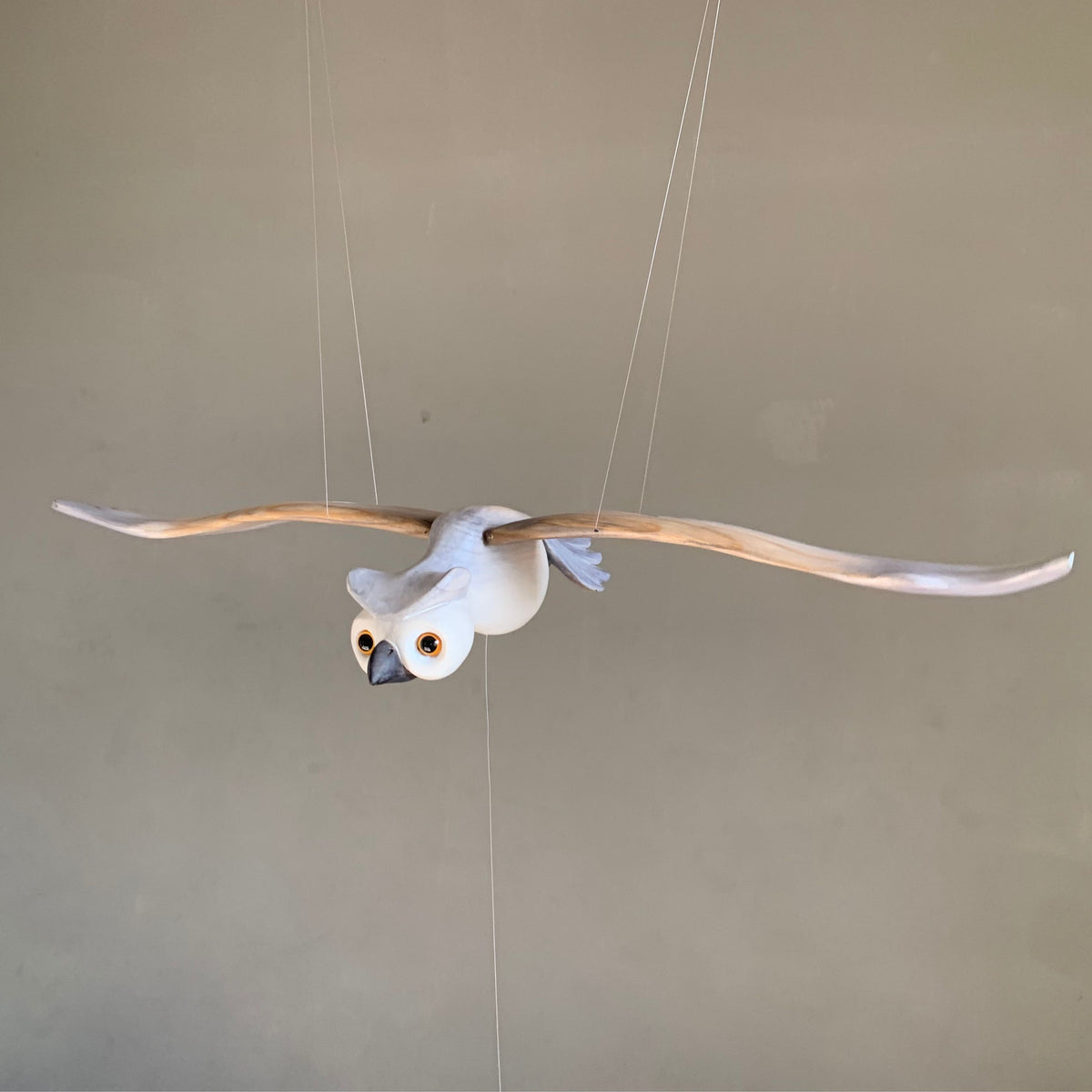 Hand-carved Snowy Owl Wooden Mobile