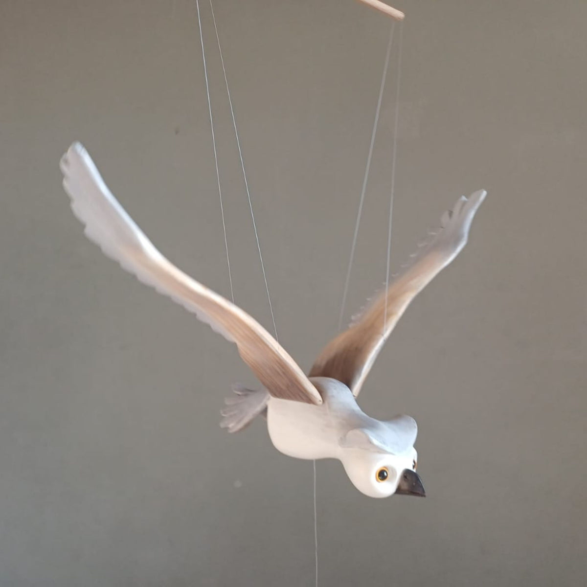 Hand-carved Snowy Owl Wooden Mobile