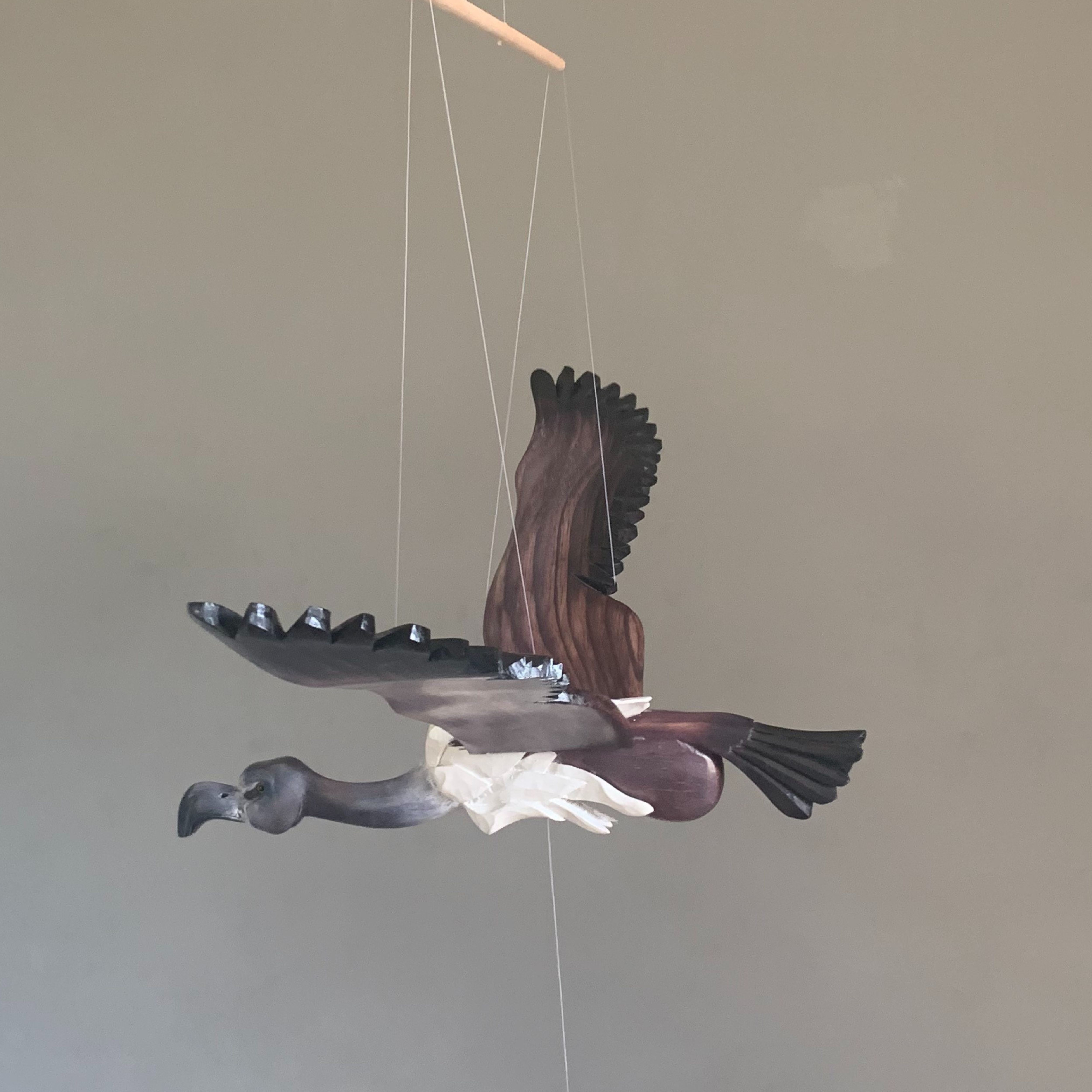 Hand-Carved Wooden Vulture Mobile