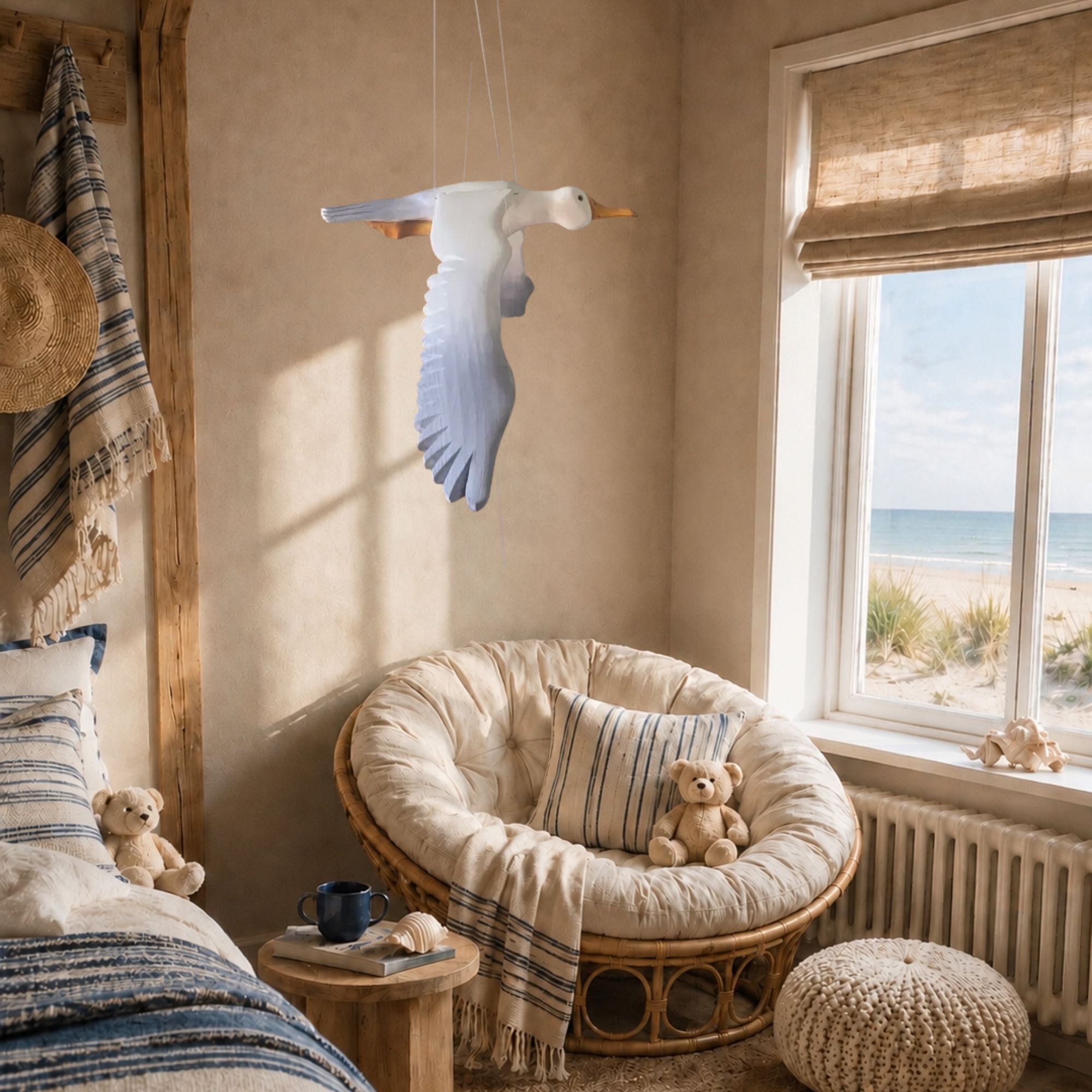 Hand Carved Nursery Seagull Mobile