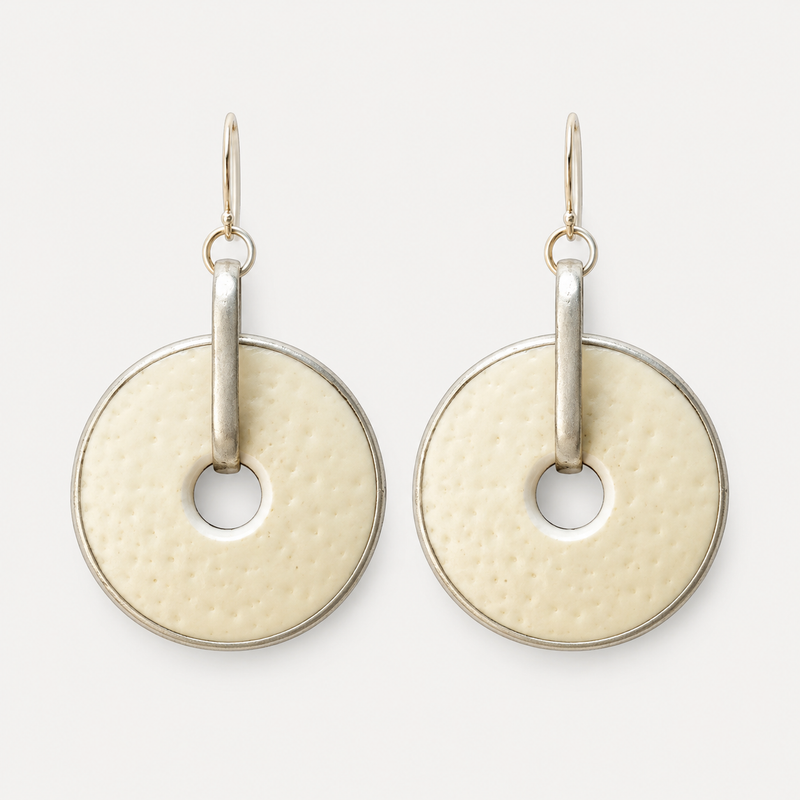Handcrafted White Ostrich Eggshell Statement Earrings
