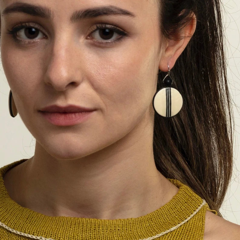Black & White Ostrich Eggshell Earrings