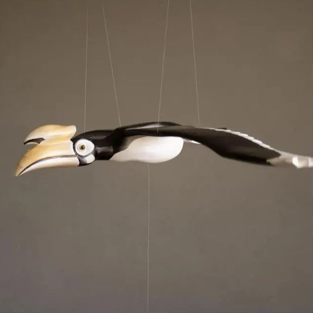 Hand-Carved Oriental Pied Hornbill Wooden Mobile