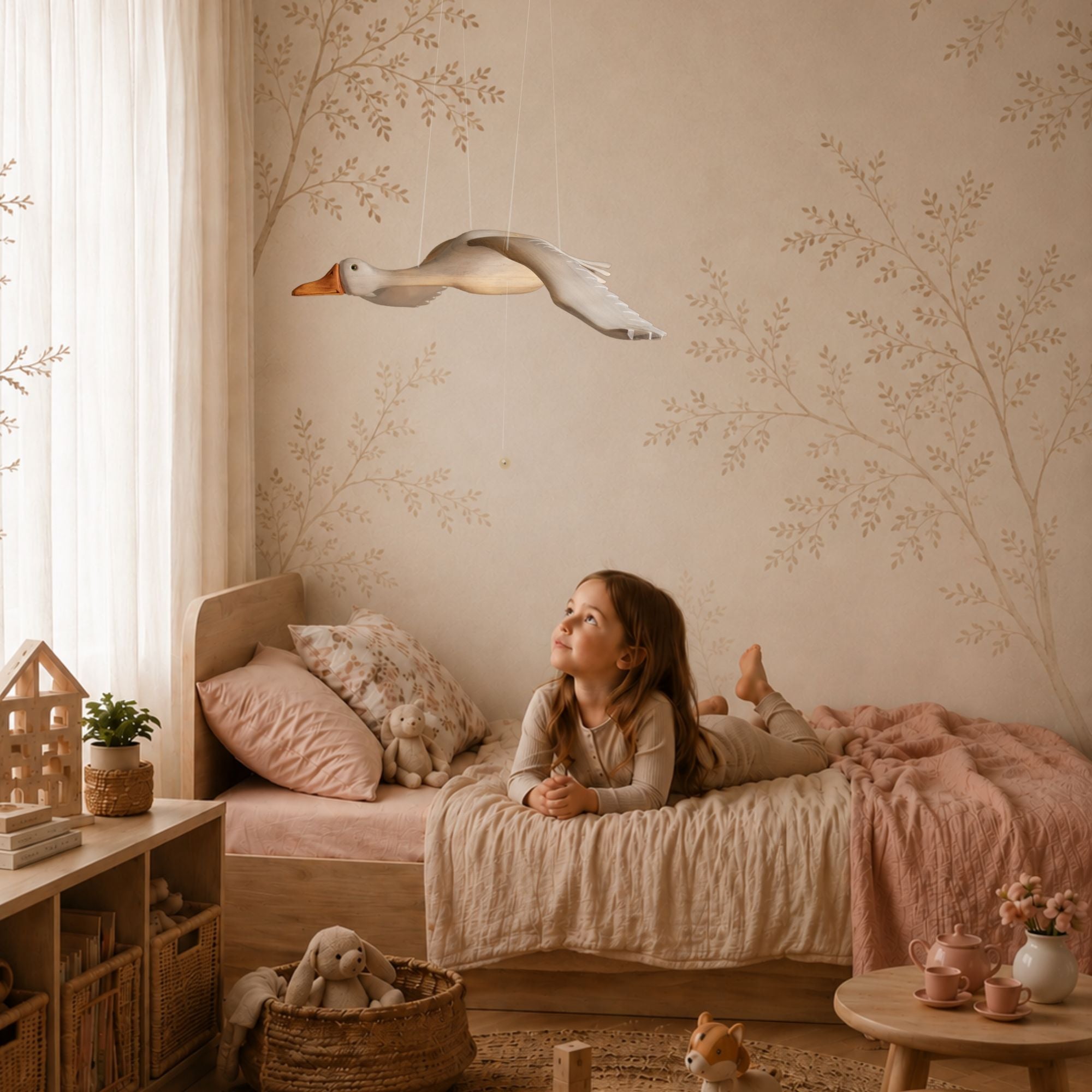 Hand Carved Wooden Goose Nursery Mobile