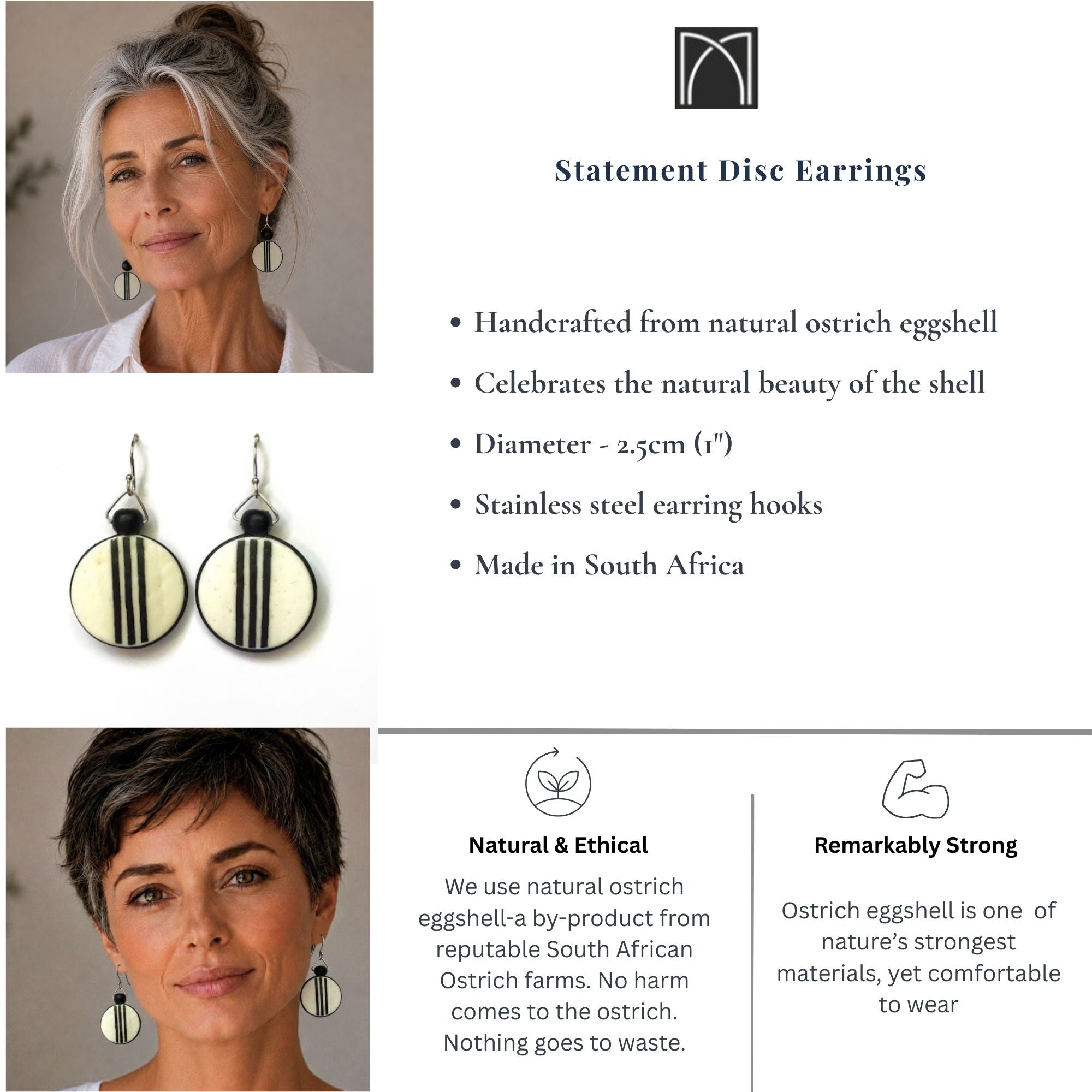 Black & White Ostrich Eggshell Earrings