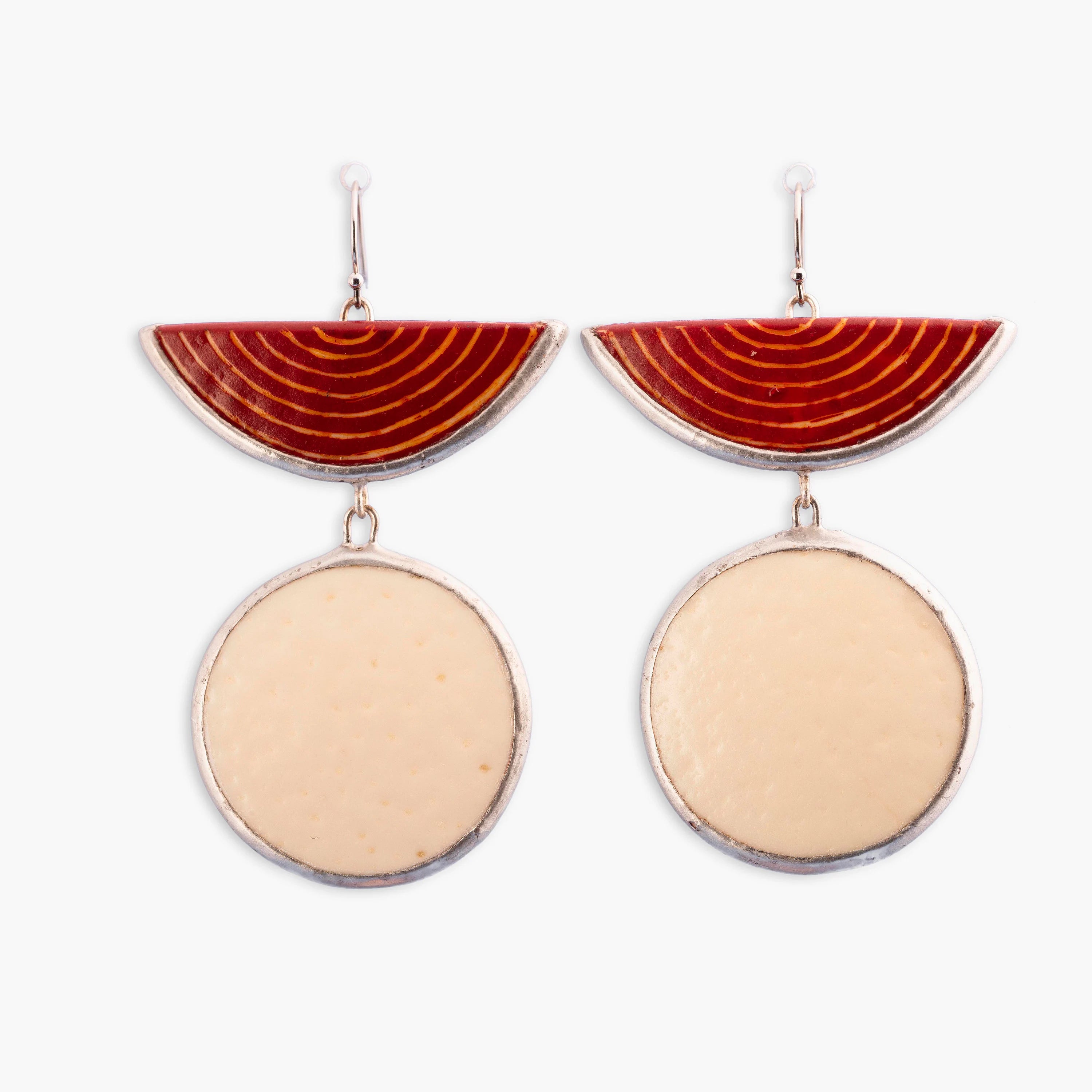 Contemporary Half Moon Red Statement Earrings