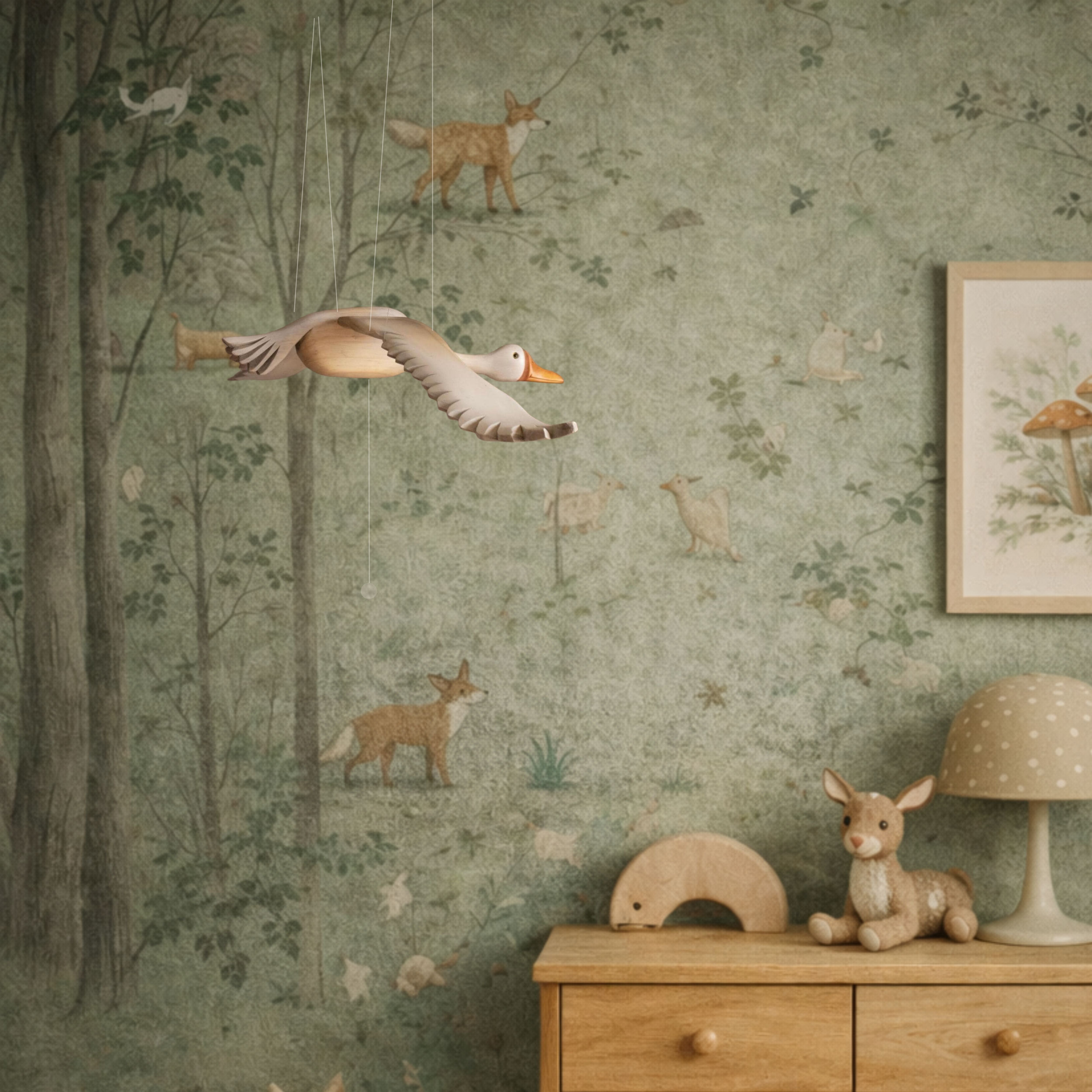 Hand Carved Wooden Goose Nursery Mobile