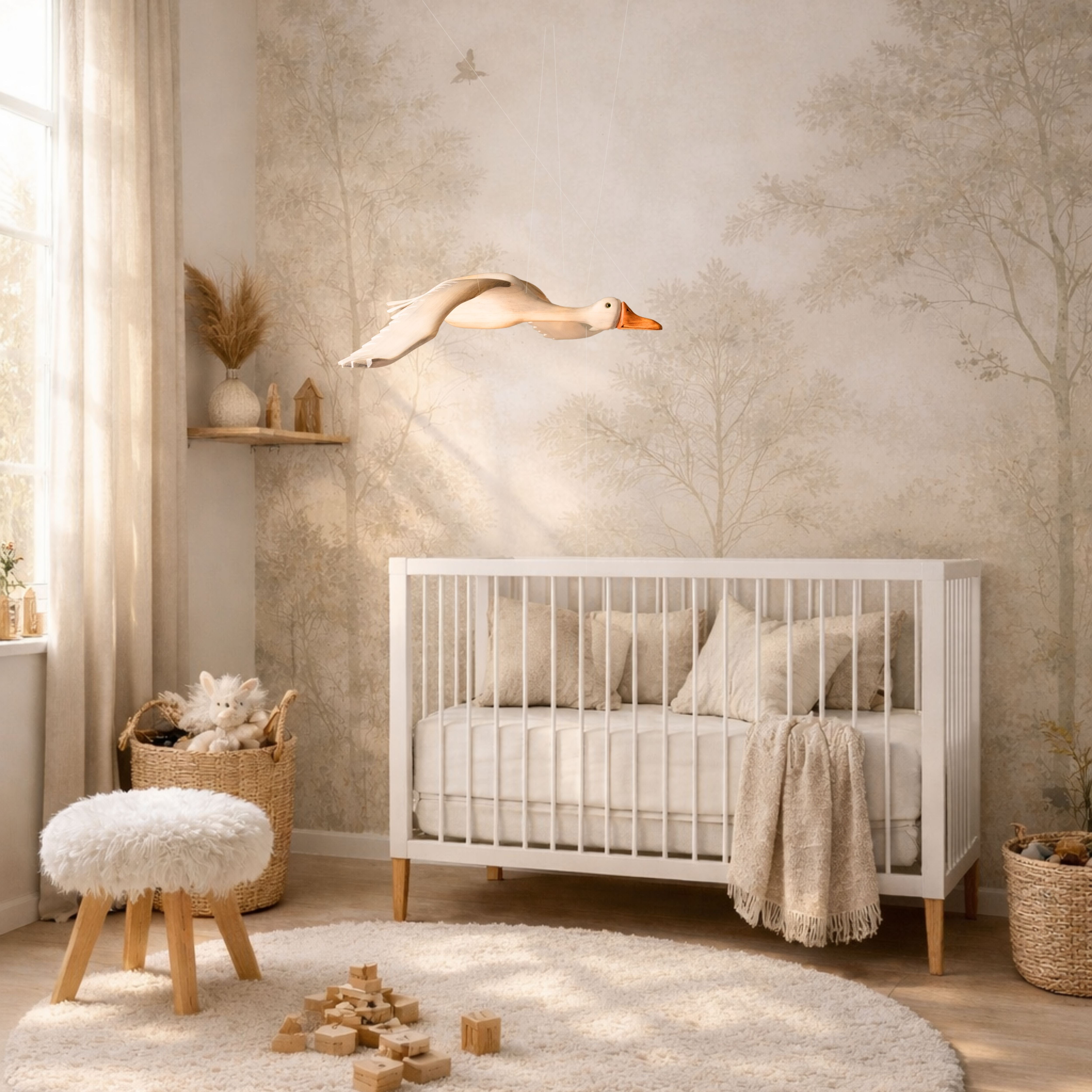 Hand Carved Wooden Goose Nursery Mobile