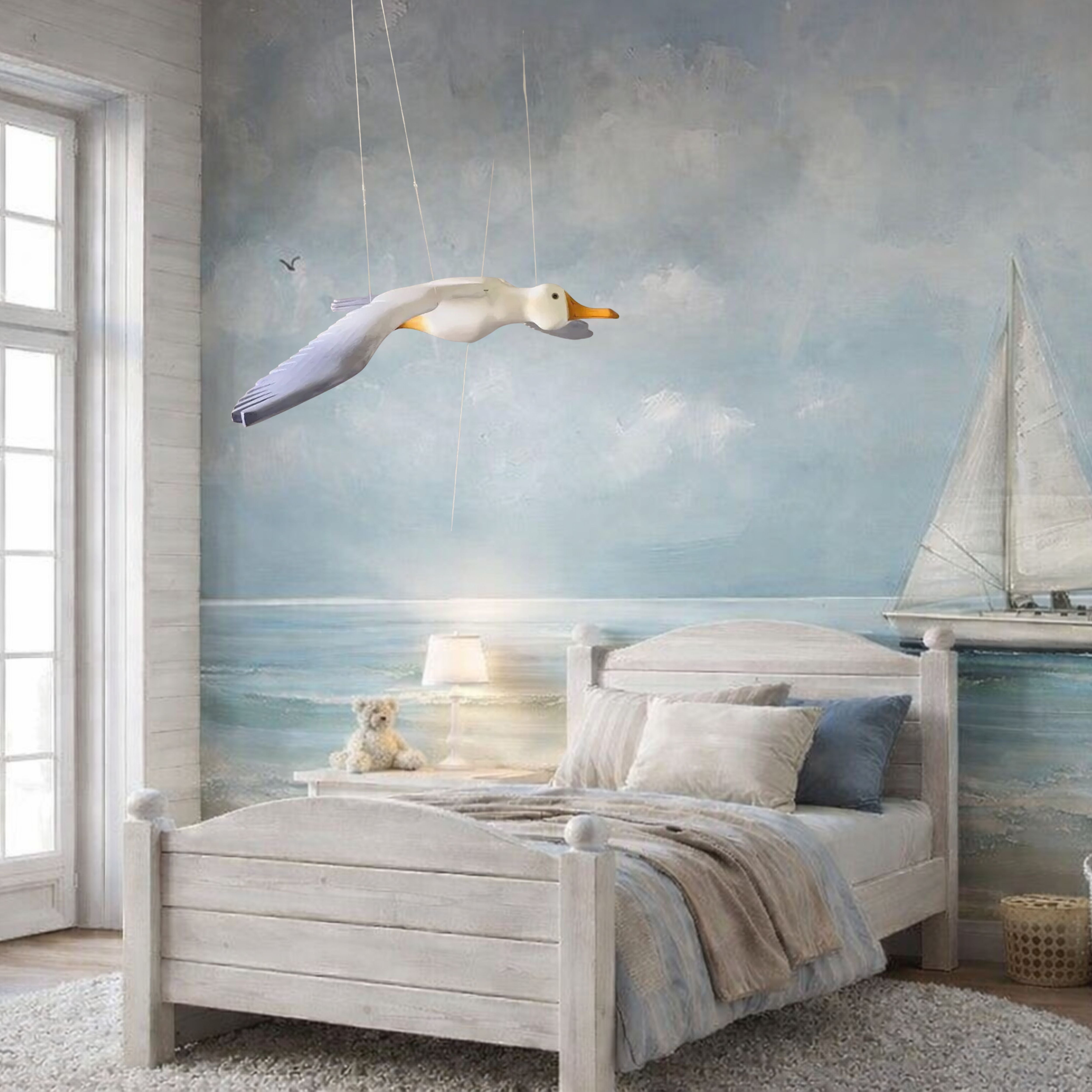 Hand Carved Nursery Seagull Mobile