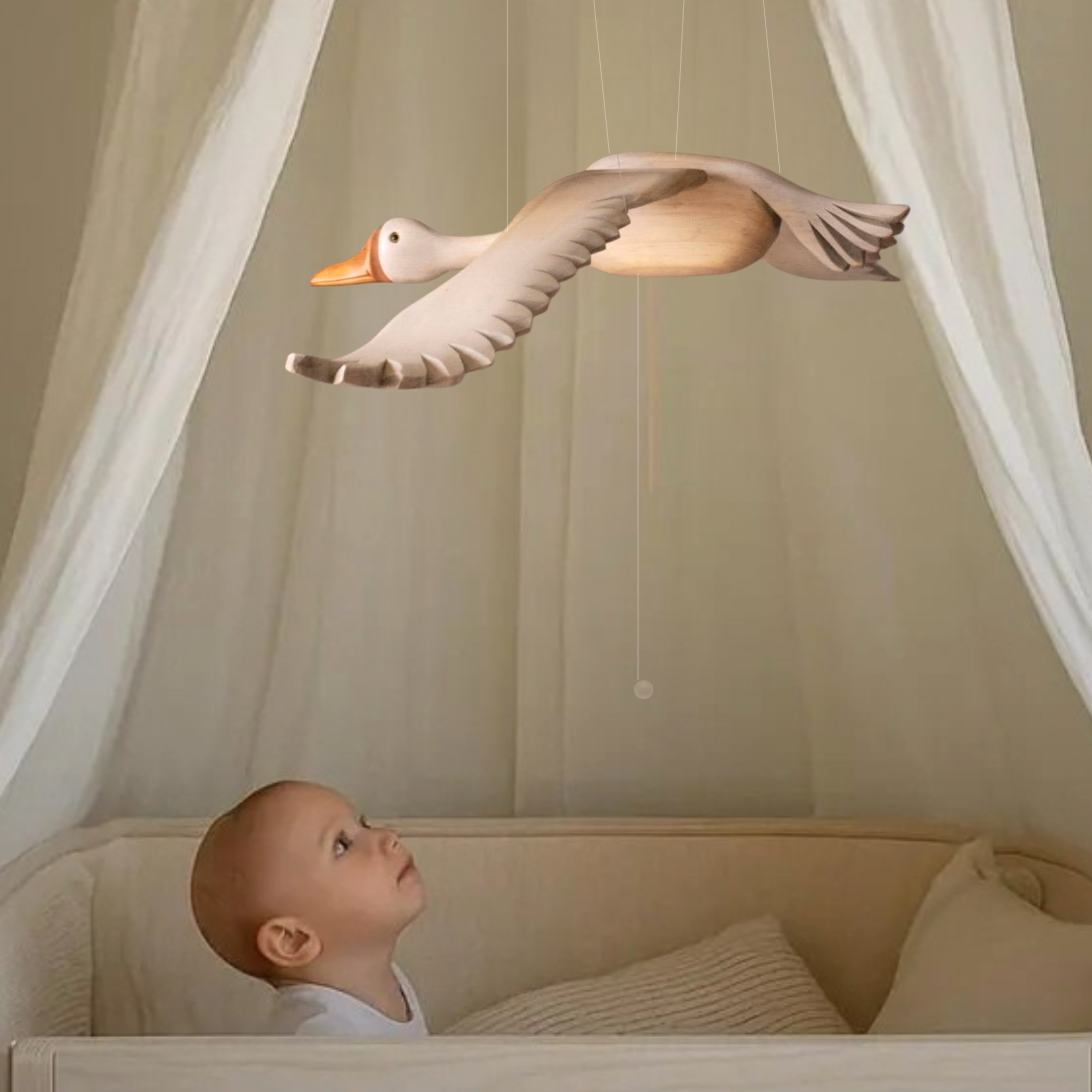 Hand Carved Wooden Goose Nursery Mobile