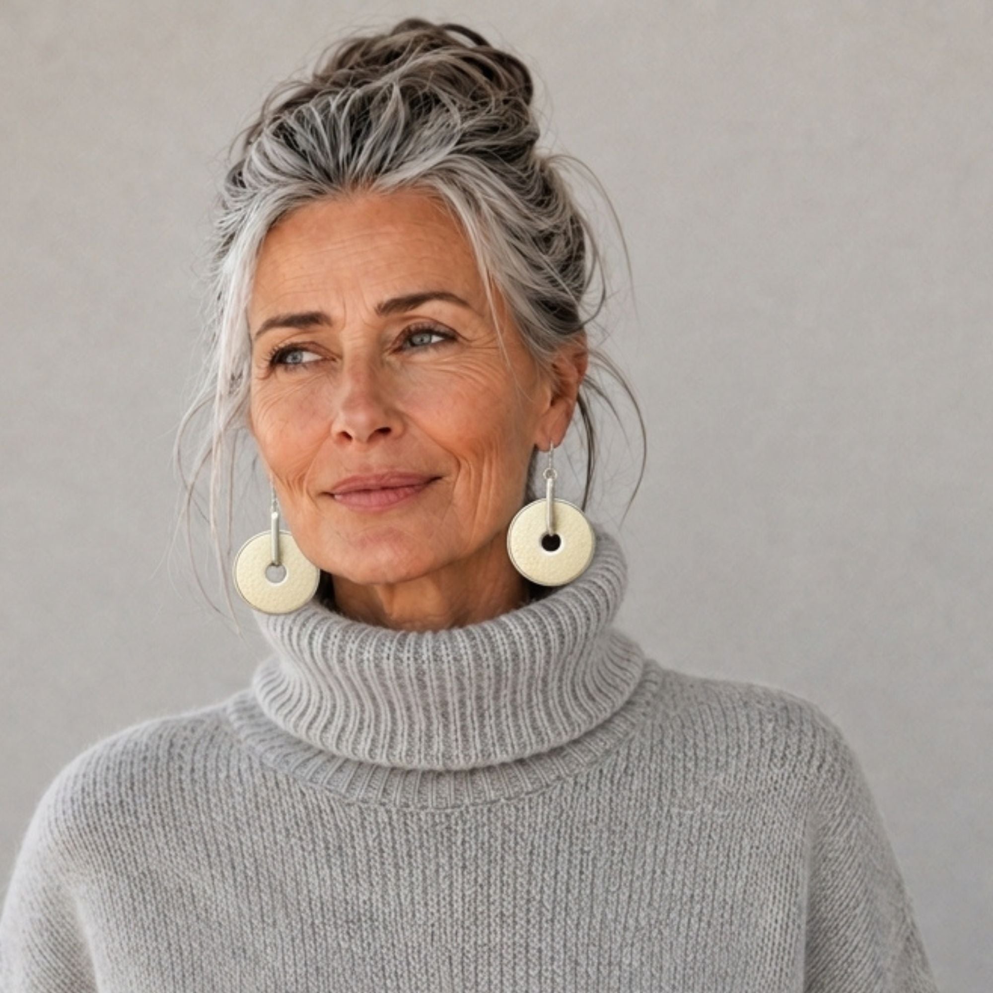 Handcrafted White Ostrich Eggshell Statement Earrings
