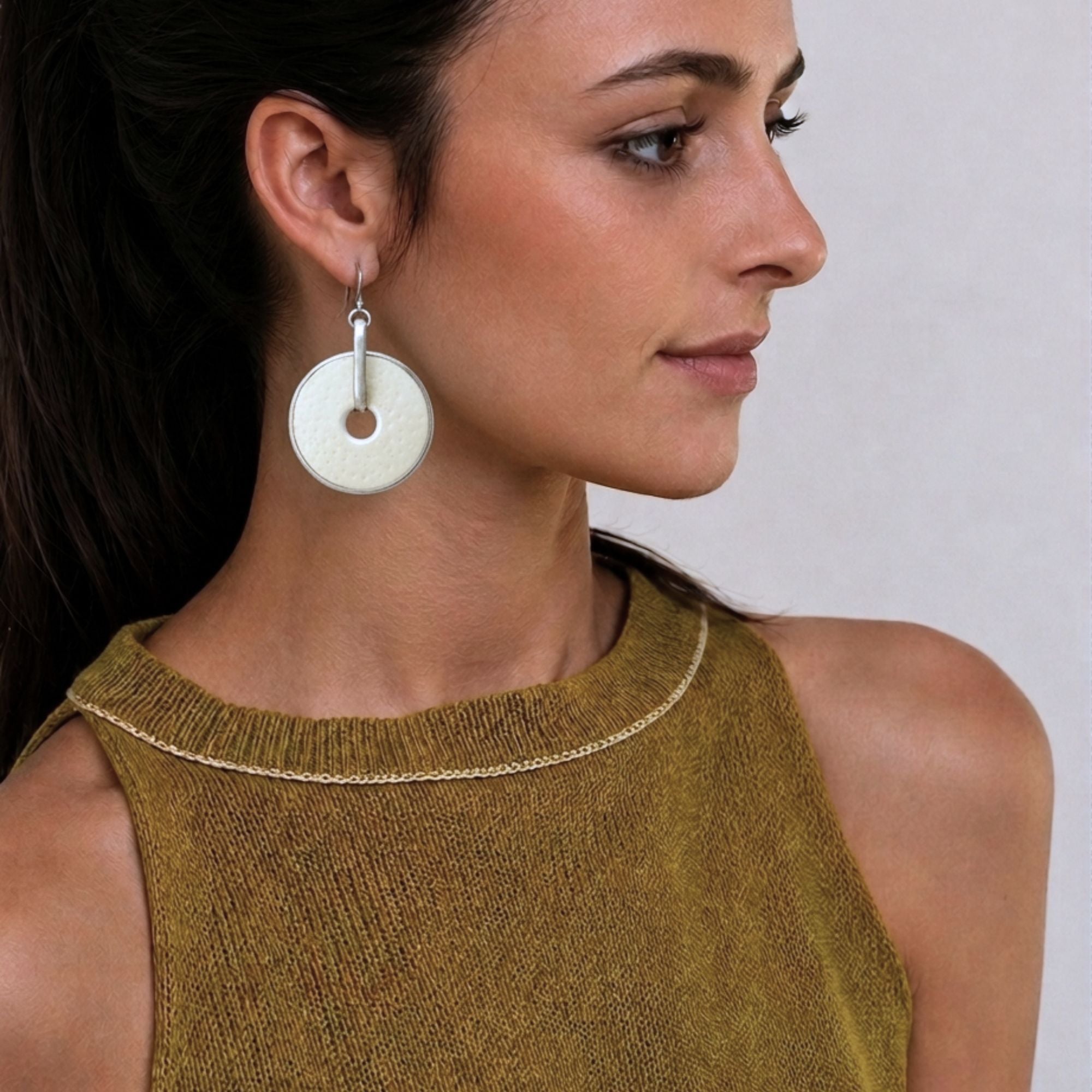 Handcrafted White Ostrich Eggshell Statement Earrings