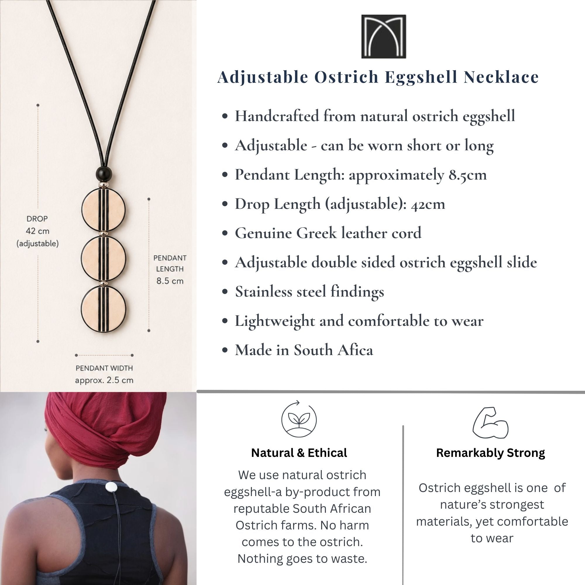 Adjustable Ostrich Eggshell Necklace