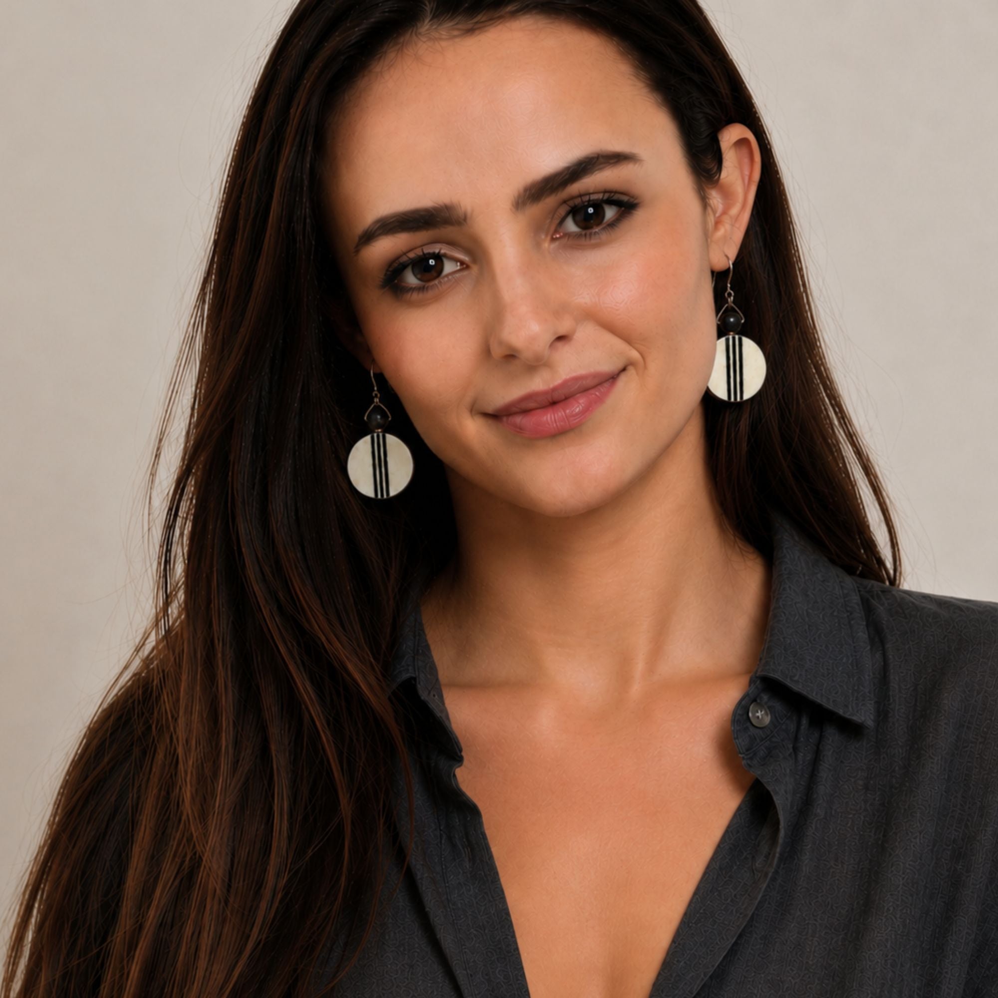 Black & White Ostrich Eggshell Earrings