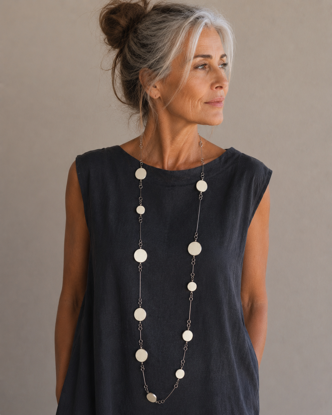 Long Sculptural Disc Necklace