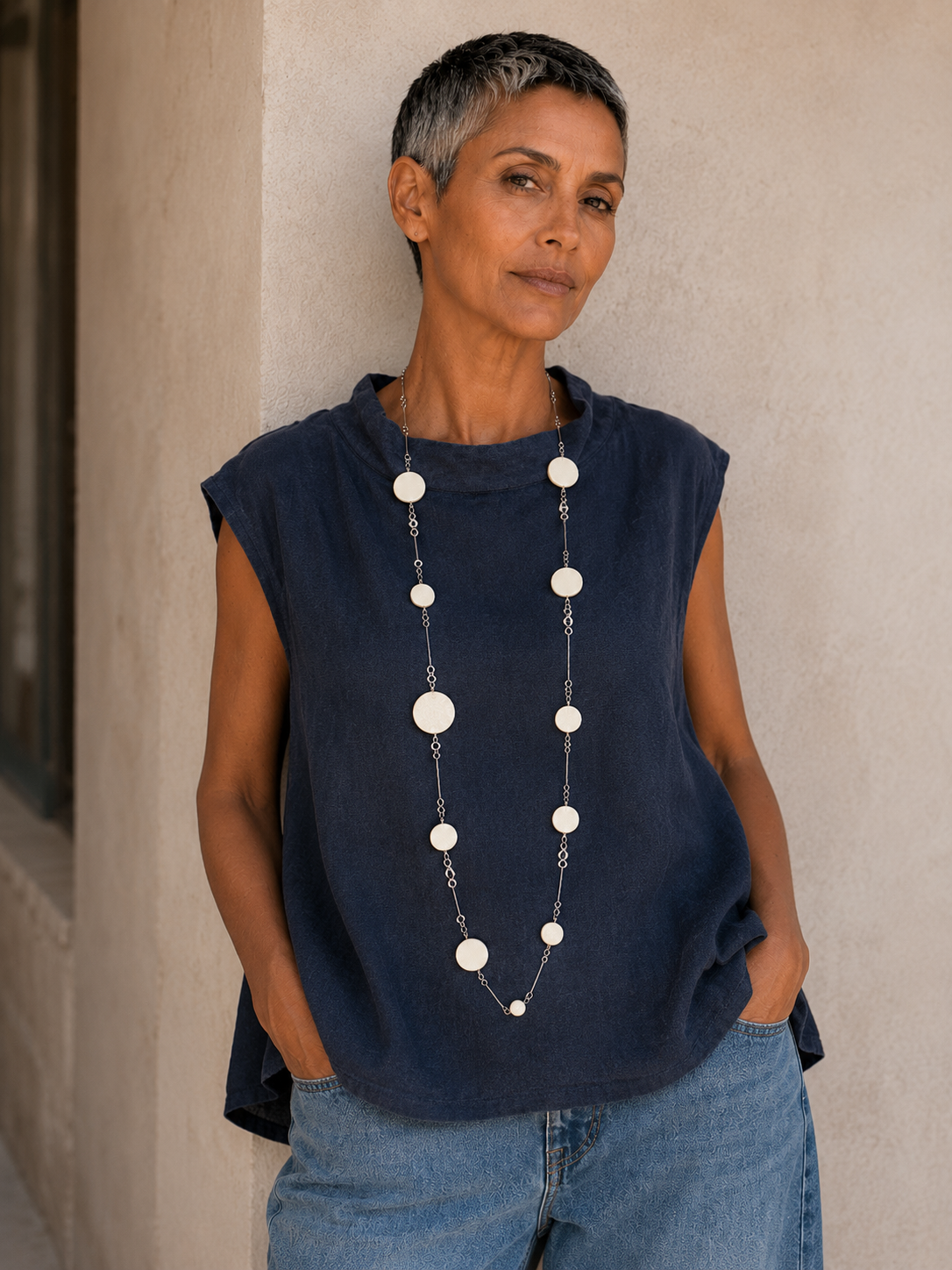 Long Sculptural Disc Necklace