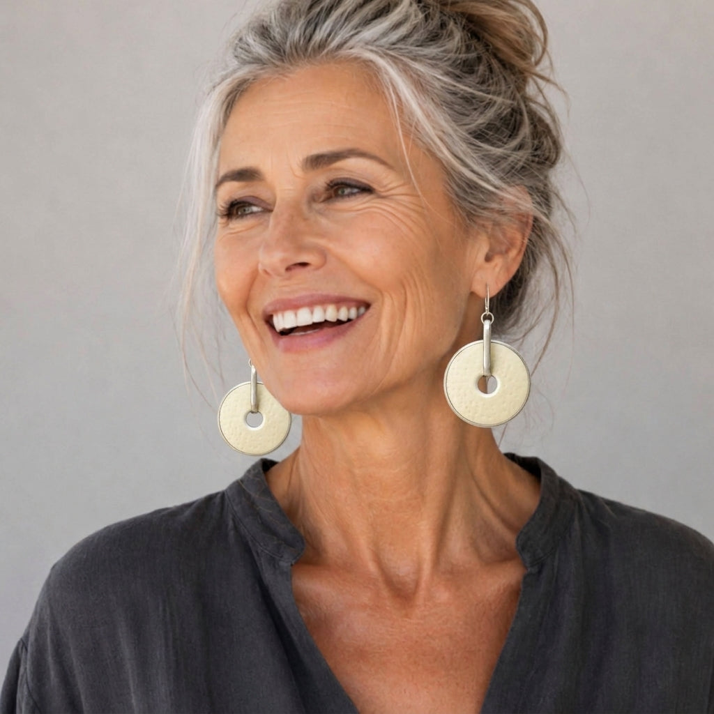 Handcrafted White Ostrich Eggshell Statement Earrings