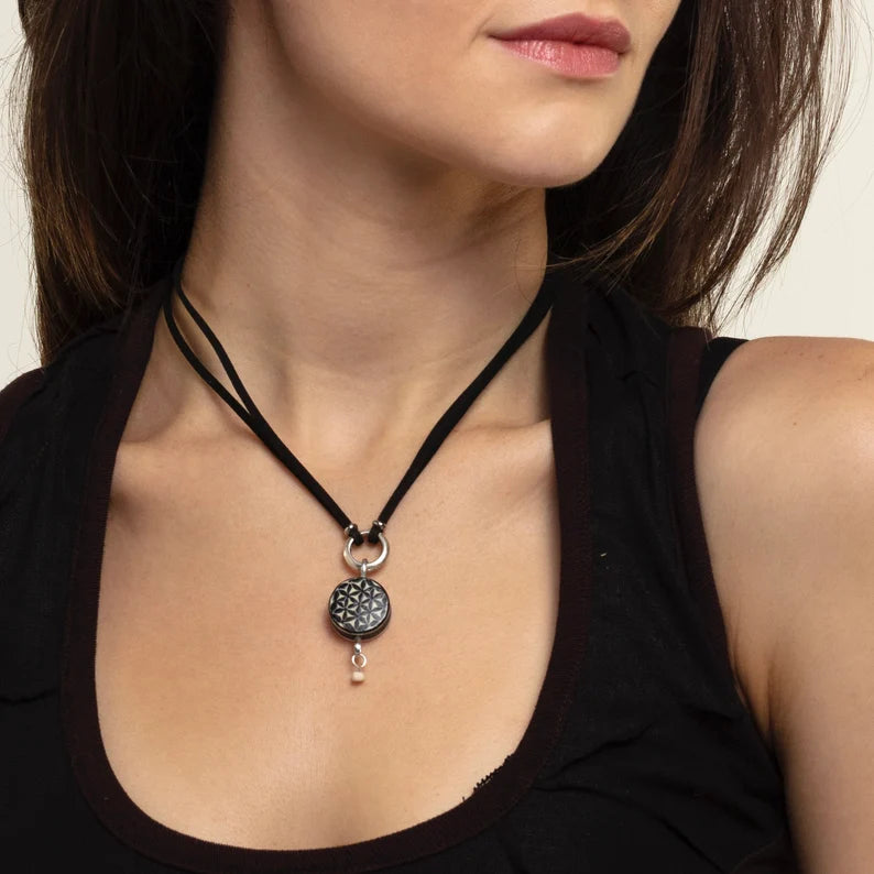 Flower of Life Ostrich Eggshell Choker Necklace