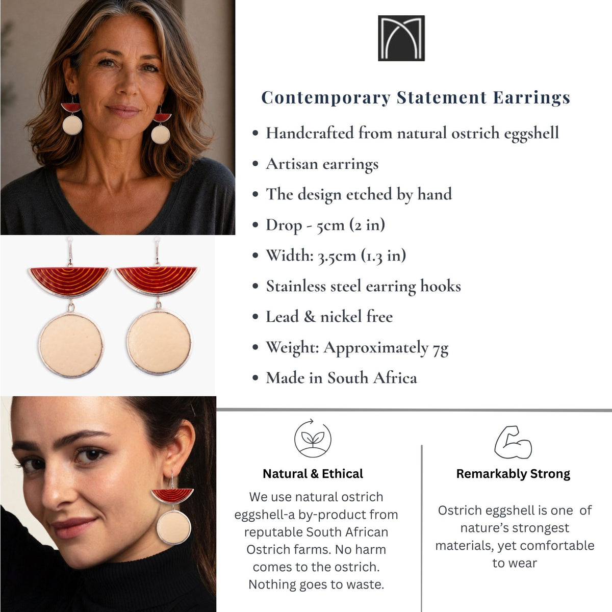 Contemporary Half Moon Red Statement Earrings