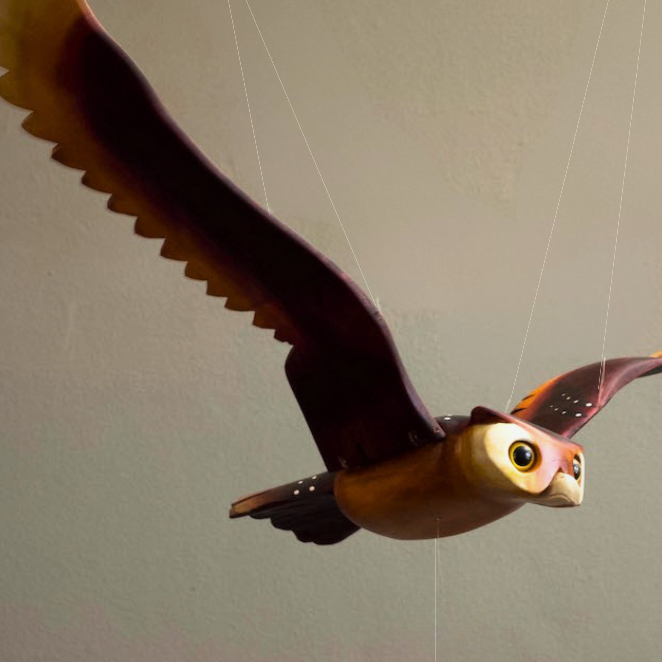 Wooden Owl mobile close up