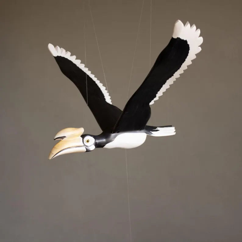 Hand-Carved Oriental Pied Hornbill Wooden Mobile