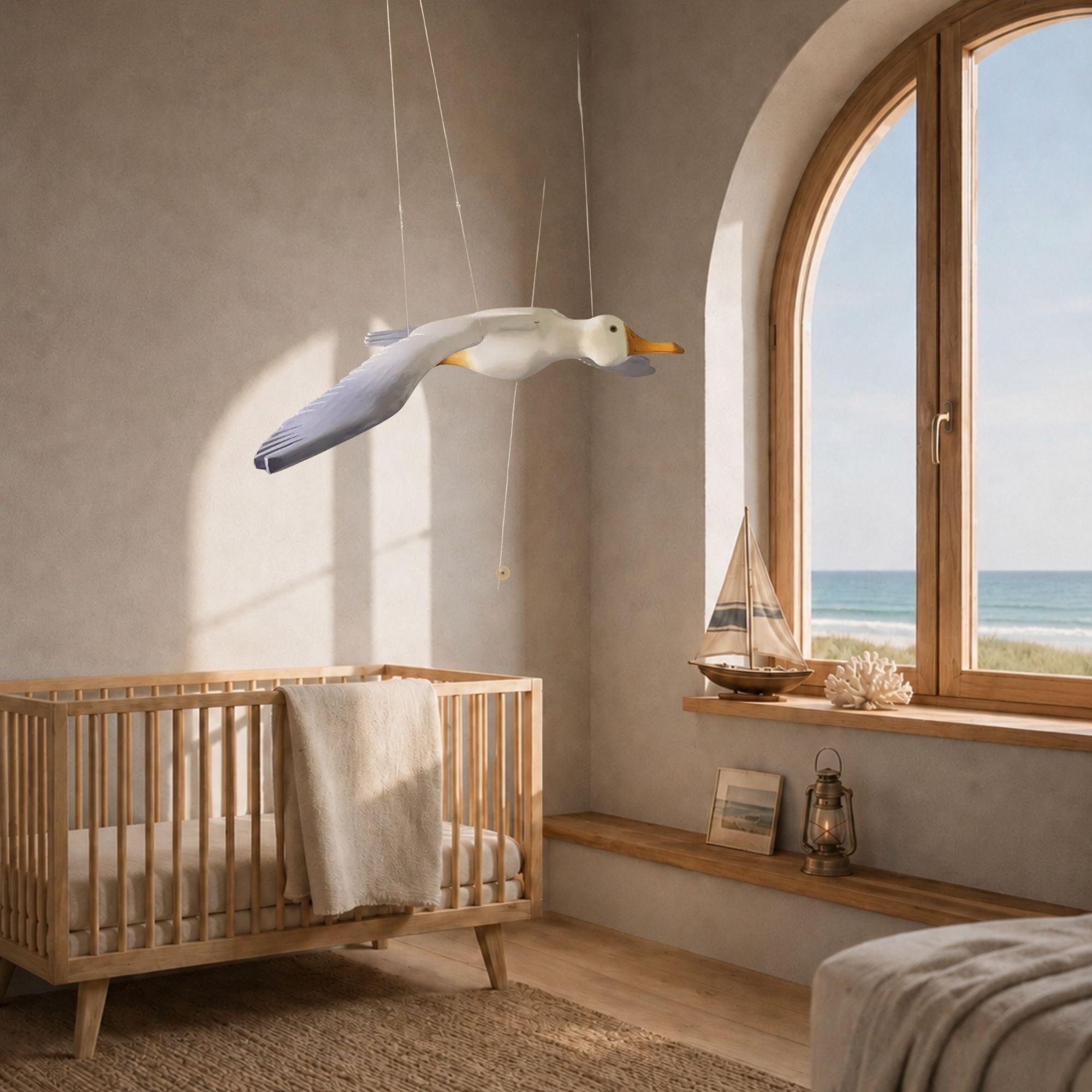 Hand Carved Nursery Seagull Mobile