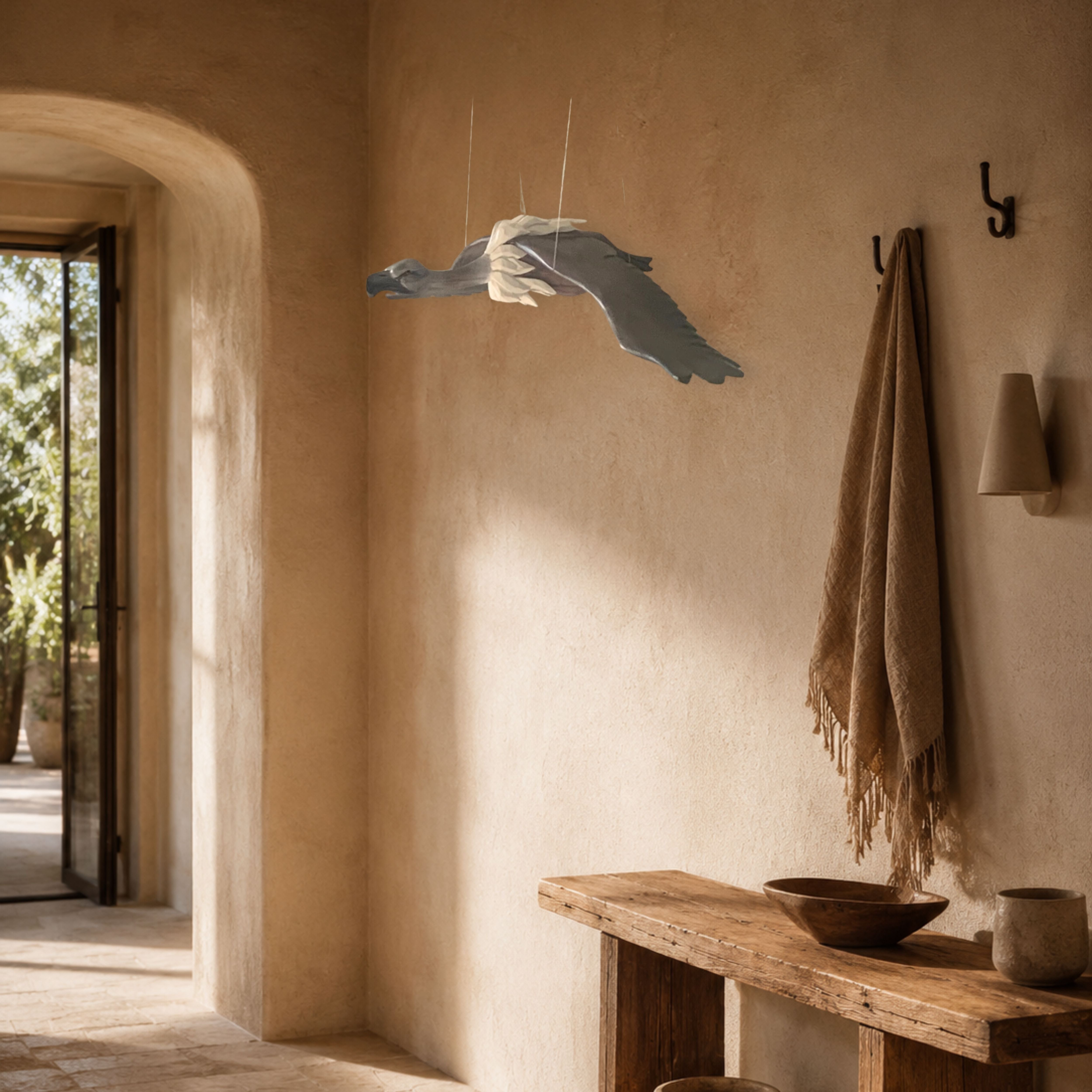 Hand-Carved Wooden Vulture Mobile