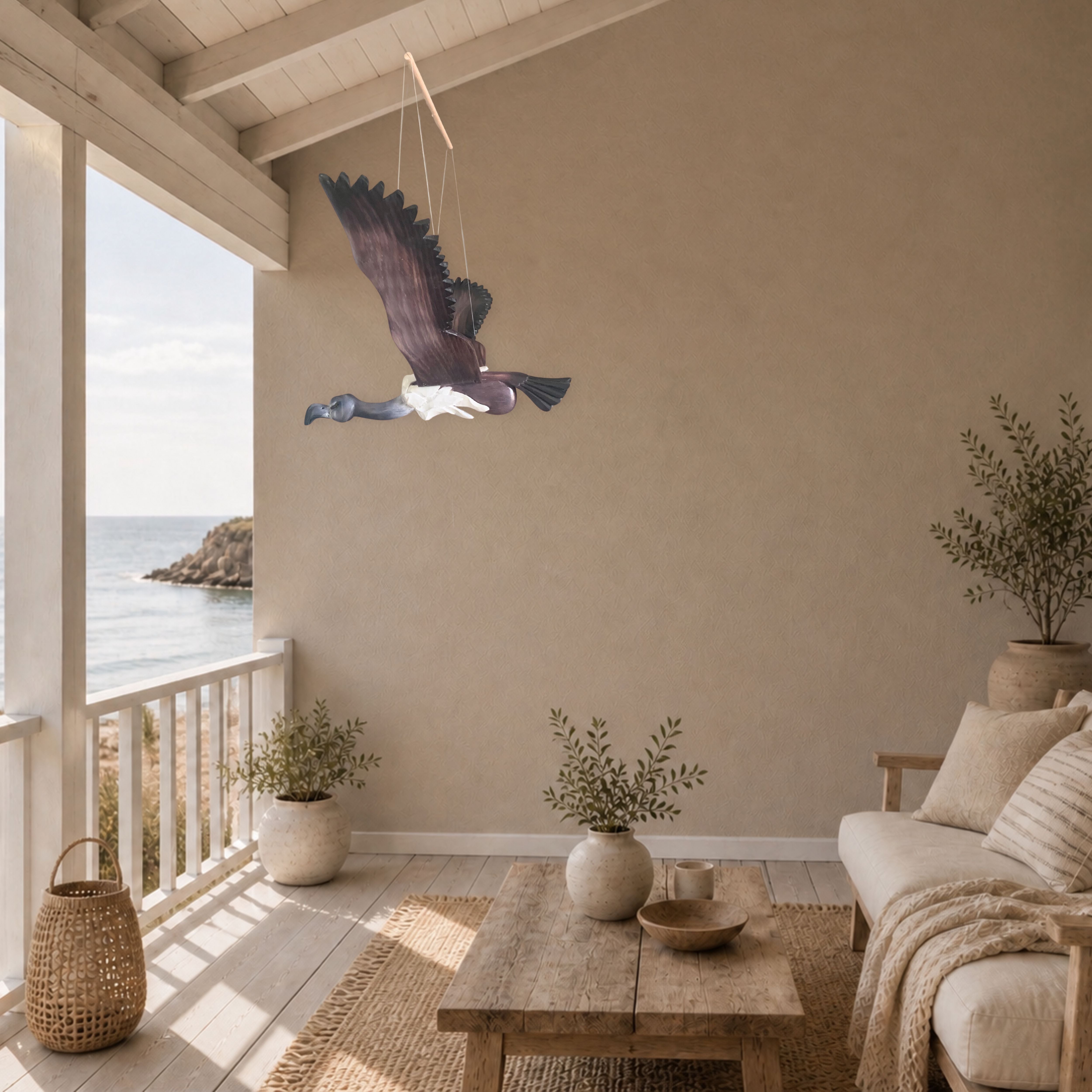 Hand-Carved Wooden Vulture Mobile