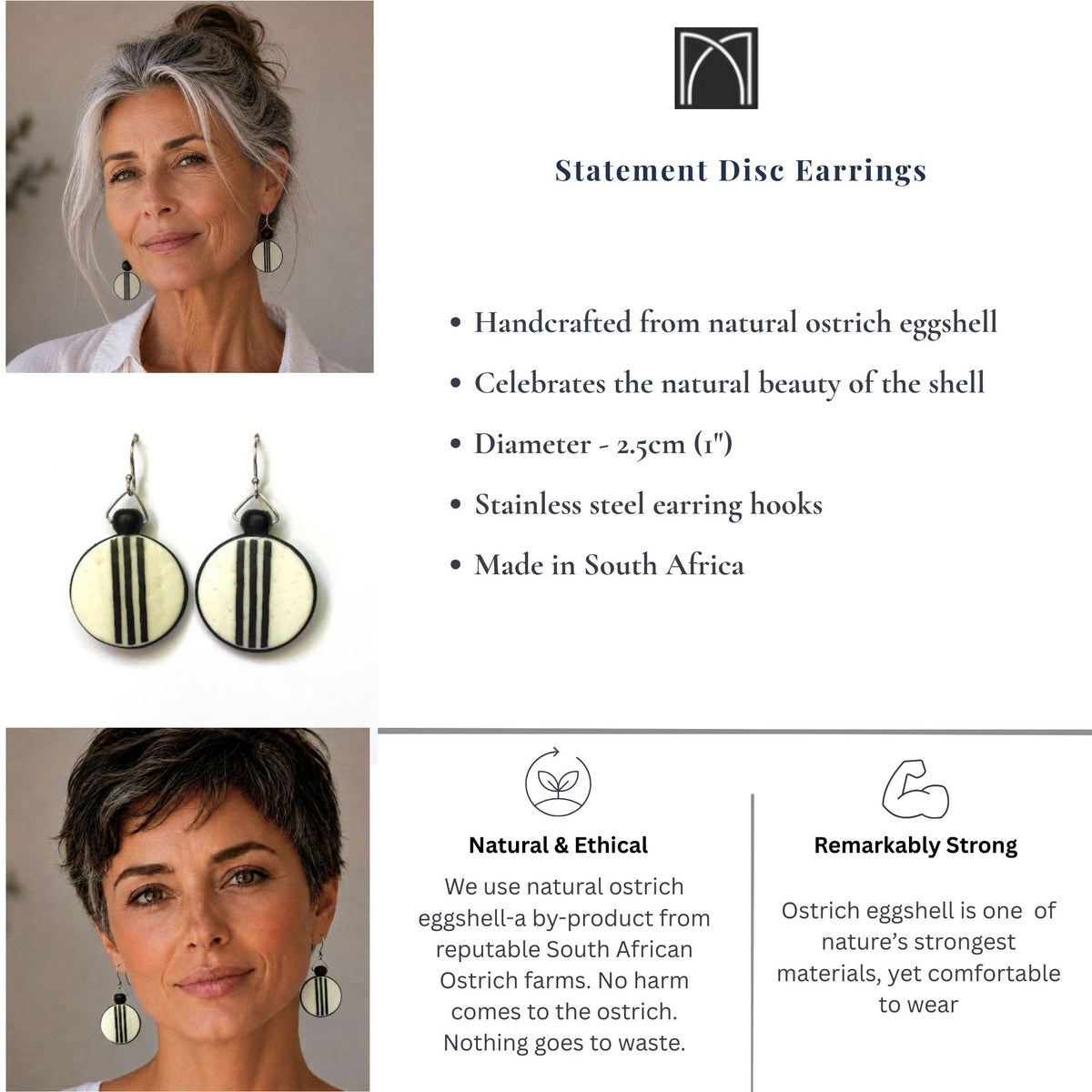 Black & White Ostrich Eggshell Earrings