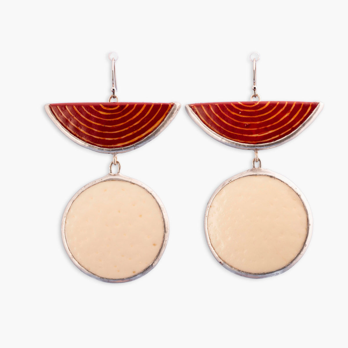 Contemporary Half Moon Red Statement Earrings