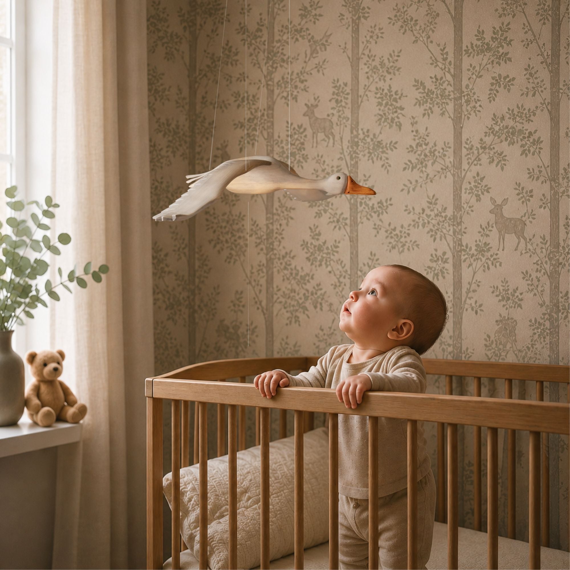 Hand Carved Wooden Goose Nursery Mobile