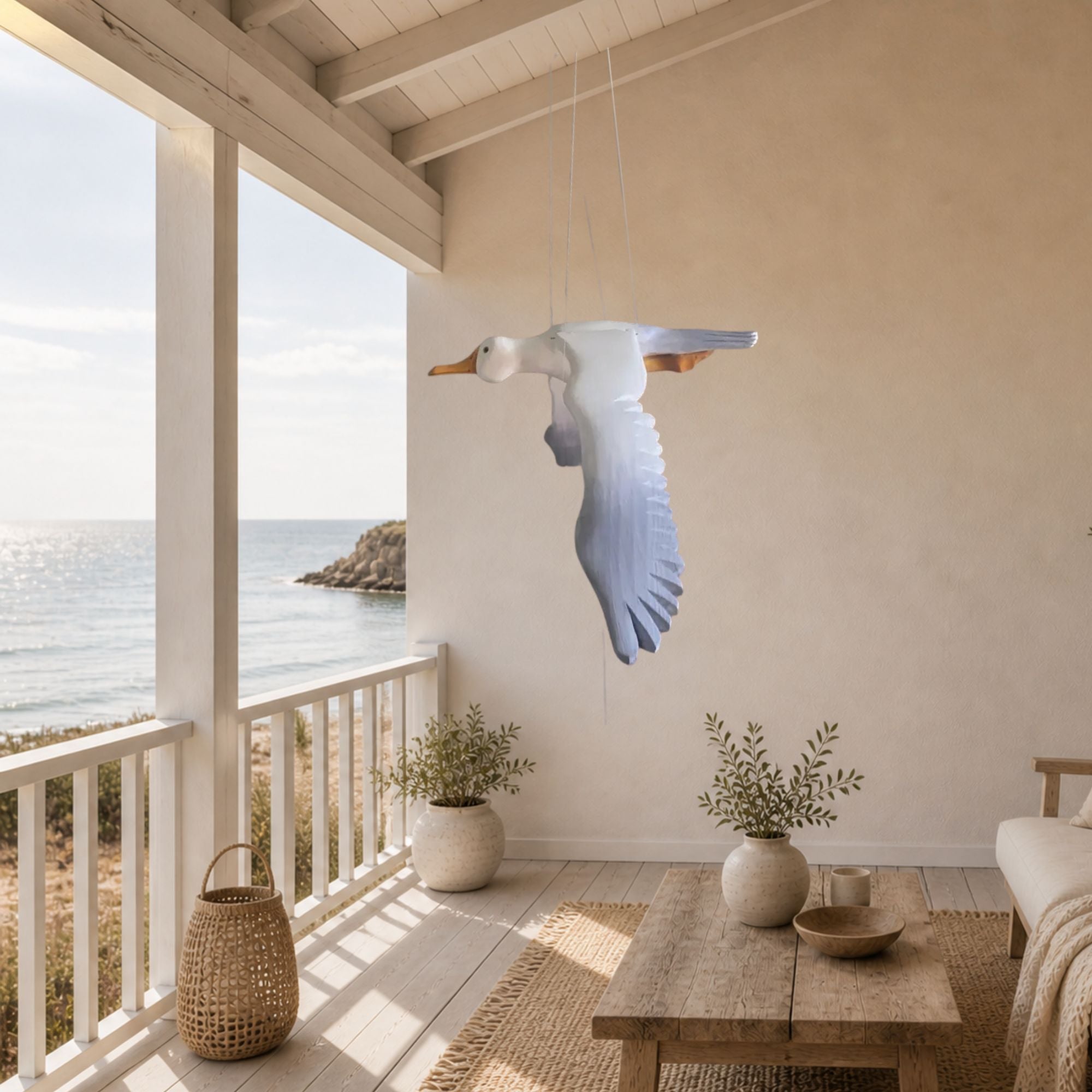 Hand-Carved Wooden Seagull  Mobile